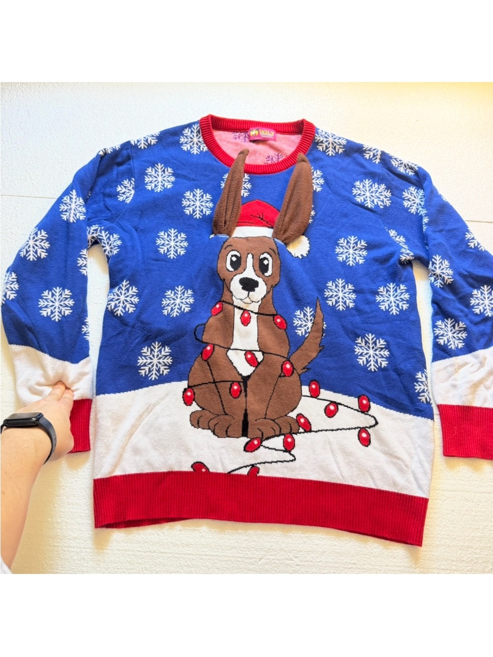 Flappy-Ear Dog Animated Ugly Christmas Sweater Men's Large
